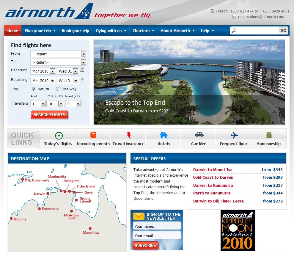 Australian Web Award winner - Airnorth website Australian Web Award winner - Airnorth website