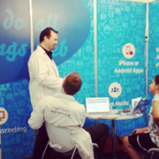 Captovate staff dressed up in lab coats